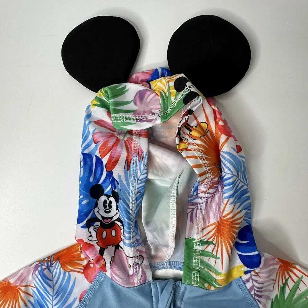 Disney Baby Mickey Mouse Hooded One Piece Tropical Swimsuit 3‑6M UPF 50+‎ NEW